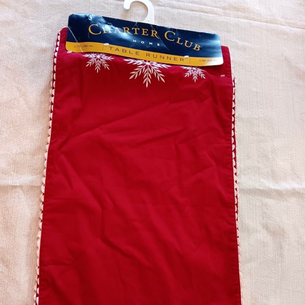 Table Runner Christmas Holiday Red White Snowflake Kitchen Dining 44”x13”